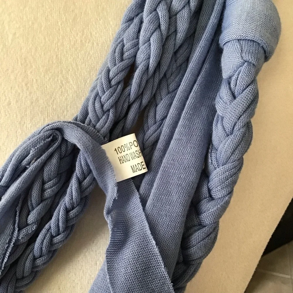 NEW Scarf Necklace Blue Multi Loop Braid Tassel Knot Multi Loop SOFT Knit Boho - Picture 5 of 9